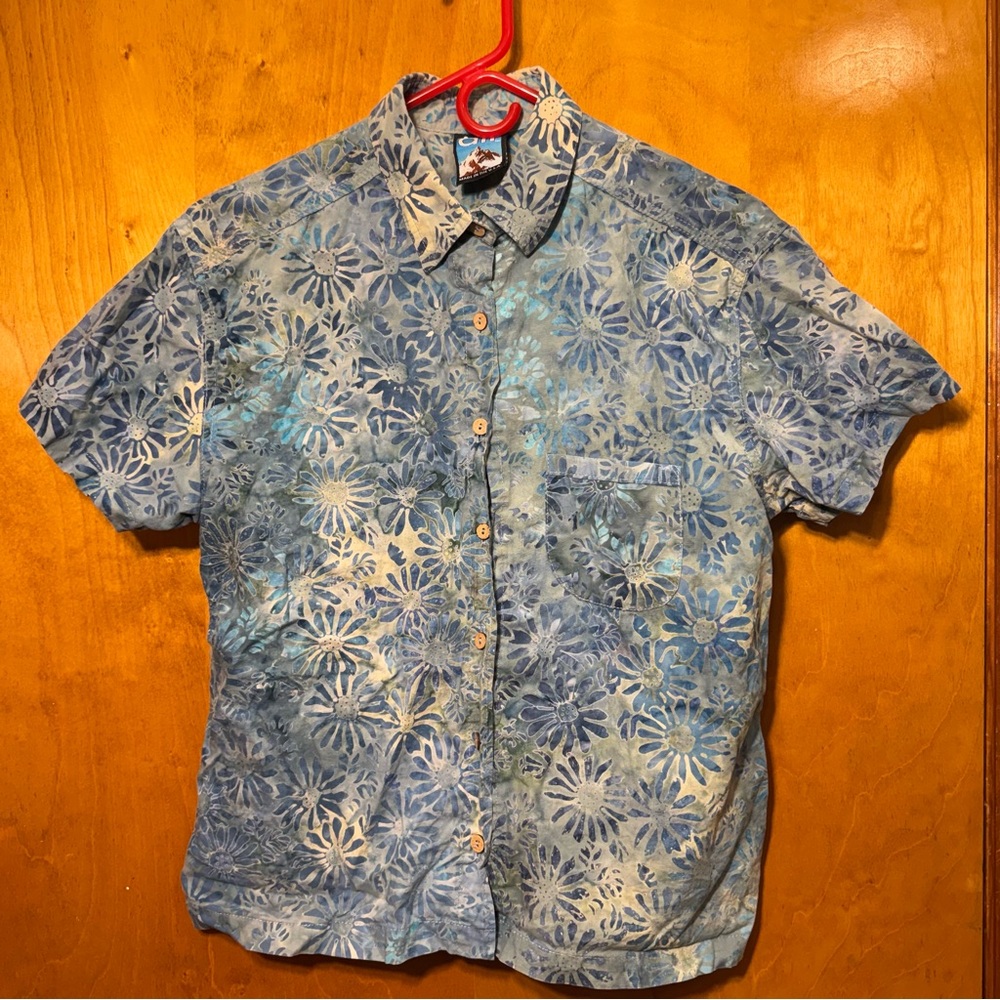 Älf/Kuhl Flower-pattern Batik Buttondown Short Sleeve Shirt -L
